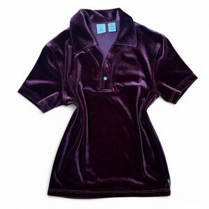 Burgundy velvet Armani Exchange polo shirt women size small. Authentic Armani.